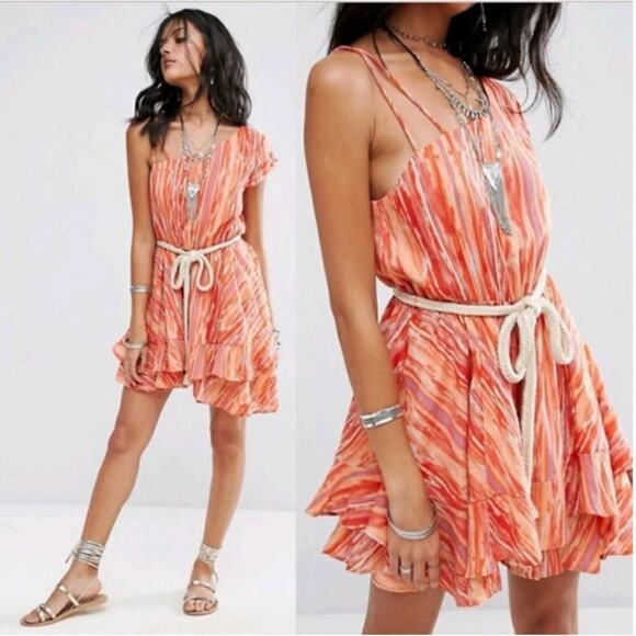Free People Asymmetric Printed Belted Mini Dress - Picture 1 of 9